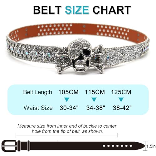 Rhinestone Skull Genuine Leather Belt, Punk Y2K Style, Unisex3