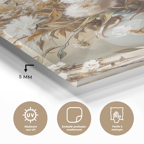 Tableau en verre grand format pour salon beige MuchoWow - 3