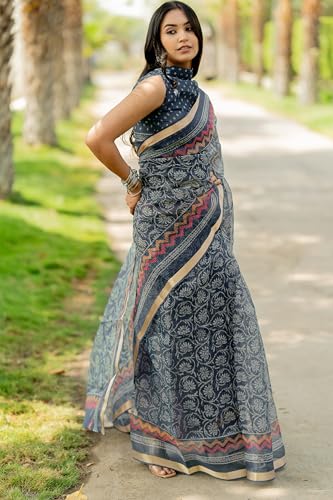 Image of MIRCHI FASHION Kota Doria Cotton Saree with Blouse Piece | Leaf Floral Printed Saree for Women | Traditional Ethnic Daily Wear Summer Saree