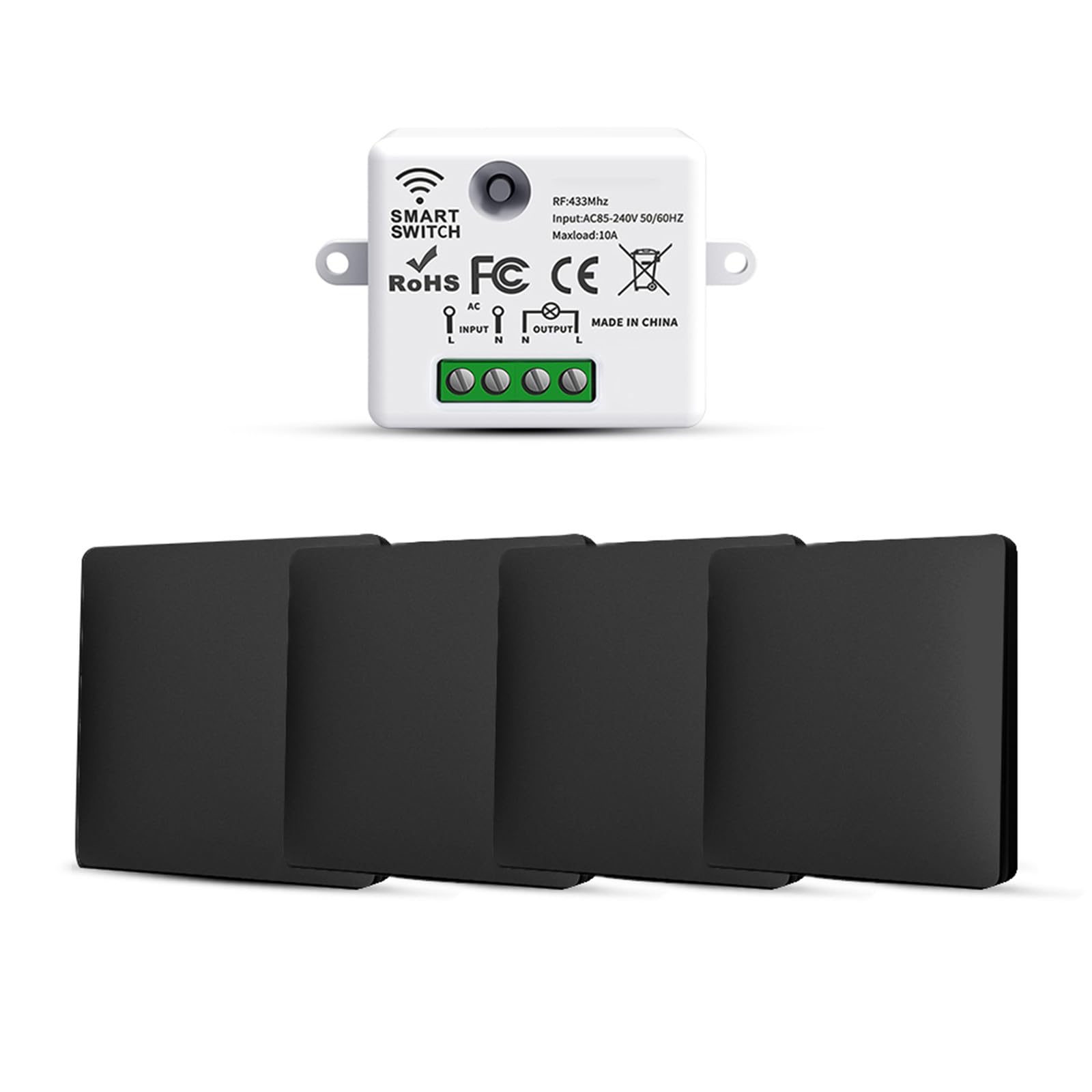 Funkschalter 230V Funk Lichtschalter Batterielose Set Funk-Sender-Sicherheitsschalter und Empfänger-Controller 10A, Funk Schalter Licht, Keine Verkabelung, Funk-Lichtschalter (4 Way Kit)