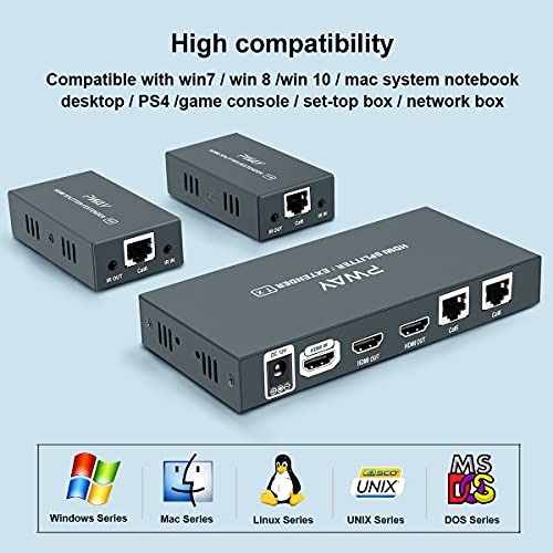 Hdmi Extender Splitter 1X2 1080P Over Cat5E/Cat6/Cat7 Ethernet Cable With 2 Hdmi Loop Out - Up To 50M/165Ft - Edid Management & Bi-Directional Ir Remote Control & Poc Function (1 In 2 Out / 2-Port) #TOP4
