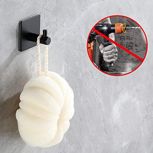 6-Pack Adhesive Hooks for Hanging, Heavy Duty Wall Hooks for Coats, Towel - Stainless Steel - Self Adhesive Utility Hooks Wall Mount for Bathroom Shower Home Door Kitchen, Black - Thumbnail 5