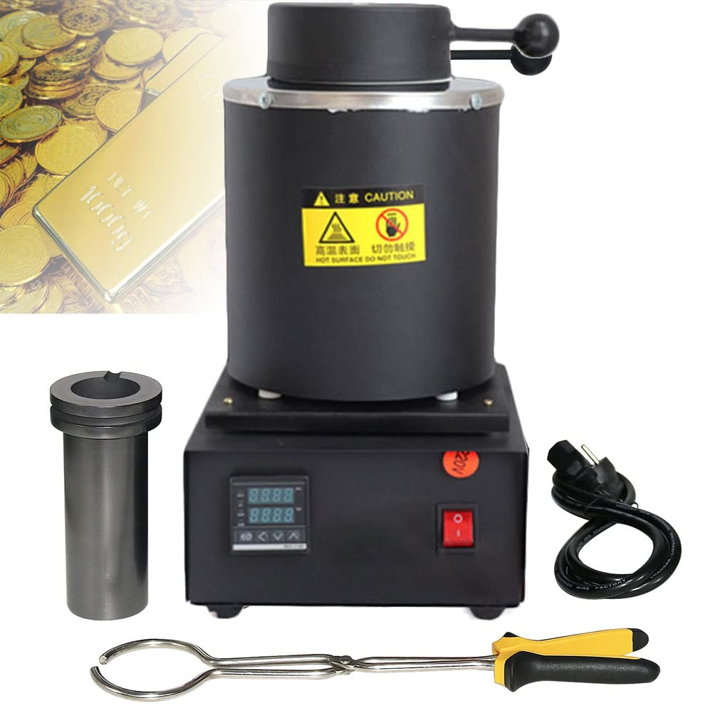 Forno di fusione digitale elettrico da 3 kg, forno di fusione per oro da 1400 W 2000 F Forno di fusione per raffinazione 1100 ℃ con crogiolo di grafite per rottami di fusione, argento, oro, rame, al