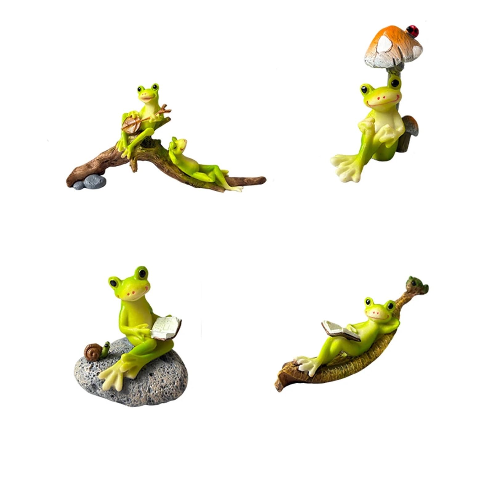 YDMHYLAI Garden Ornaments 4Pcs Resin Frog Statue Ornaments, Garden Desktop Decor Soft Lightweight Easy Use Washable Set