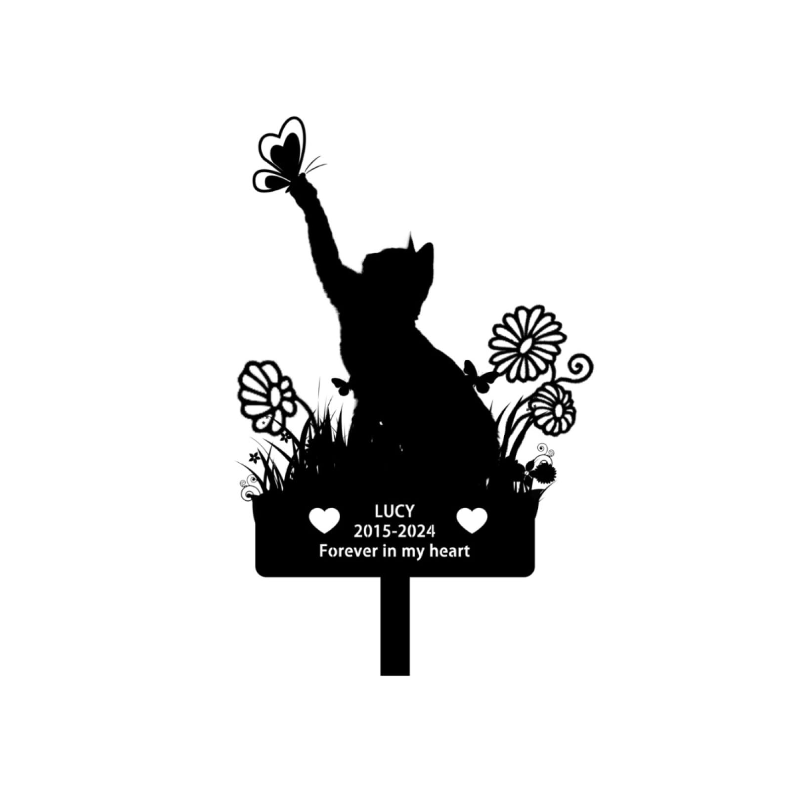 Custom Dog Cat Metal Memorial Grave Markers Sign Garden Stake Outdoor, Sympathy Cemetery Remembrance Gifts For Loss Of Pet Burial Marker Tombstone Headstone With Picture Name Yard Plaques (Cat-Flower)