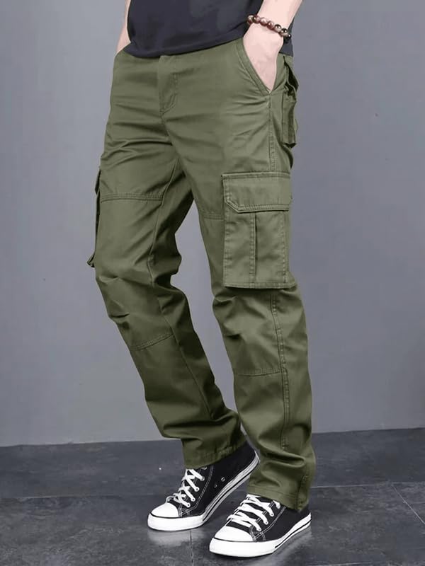 Image of Men's Casual Cargo Pants | Regular Fit Multi-Pocket Trousers-