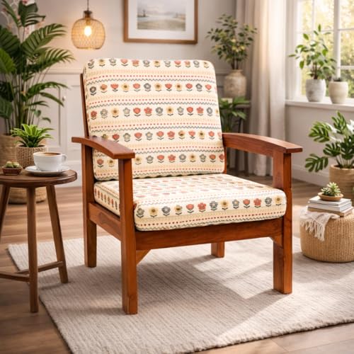 Image of STITCHNEST 'Contour Fit Series' Stretchable Printed Wooden Sofa Cover (Pack of 6) - Elastic Wooden Chair Cover | Wooden Sofa Seat Cover | Size - 20-21 x 20-21 x 3-5 in