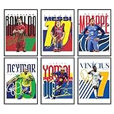 TinyMollo Soccer Wall Art Set, 6 Unframed 8x10 Sports Legends Prints with Messi, Ronaldo, Neymar, Mbappe for Boys Room, Kids Bedroom Decor