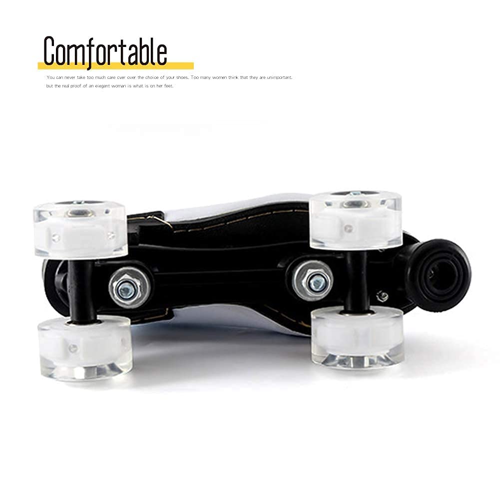 MU Patines de Rodillos para Mujer, Cuero Pus Patines de Rodillo de Alto Nivel de Cuatro Ruedas Patines para Rodillos Brillantes Patines para Niñas Unisex,Blanco,Us 6/37