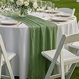 10FT Sage Green Cheesecloth Table Runner – 120 Inch Gauze Table Decor for Rustic Wedding, Garden Baby Shower, Farmhouse Bridal Brunch or Boho Home Styling