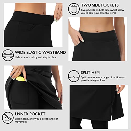 WOWENY Womens 20'' Knee Length Tennis Skirts Athletic Long Golf Skorts Skirts with Inner Shorts Pockets3