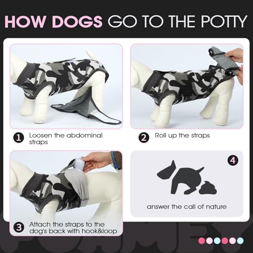 Image of FUAMEY Dog Recovery Suit Male,Dogs Surgery Neuter Suits Puppy Spay Shirts for Female Protect Dog's Skin Anti Licking Abdominal Wounds Doggie Onesie Pet Bodysuit Alternative to Cone Grey Camouflage XXL