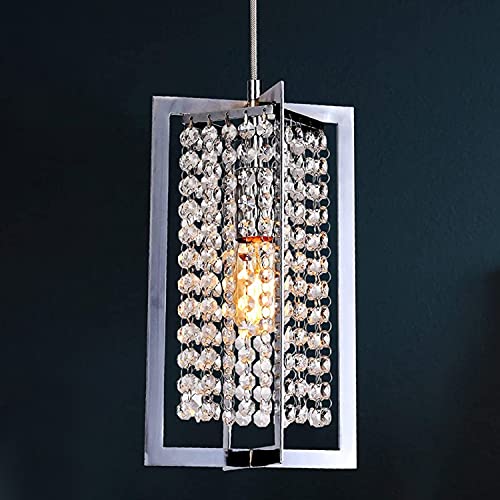 Up To 40% OFF PAPAYA Chrome Square Iron Mini Modern Crystal Pendant Light Fixtures 1-Light Chandelier for Kitchen Island