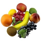 Gresorth Künstliche Früchte Fälschen Apfel Banane Orange Zitrone Pfirsich Traube Kiwi Dekoration - 9 Stück