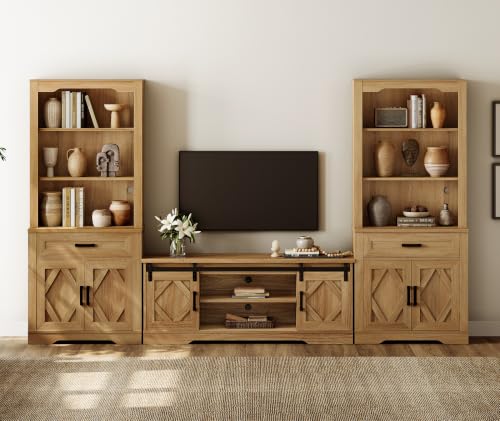 Image of WAMPAT Farmhouse Entertainment Center with Bookshelves for 65 inch TV
