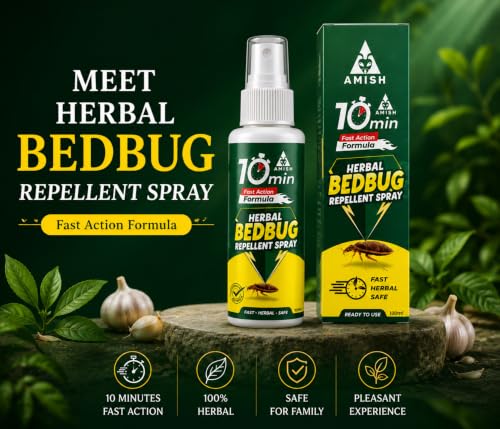 Image of Amish Herbal Bedbug Spray 100ml Pack of 5 | Powerful Bed Bugs Repel Spray for Bed, Mattress & Furniture | Organic Khatmal Repellent for Home | Odorless Herbal Pest Control