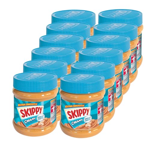 SKIPPY 12x 340g Erdnussbutter "Creamy" | Peanutbutter Ohne Palmöl | Extra Smooth und aus 91% Erdnüssen | ohne Stückchen | Leckere Erdnussbutter mit vollem und cremigen Geschmack