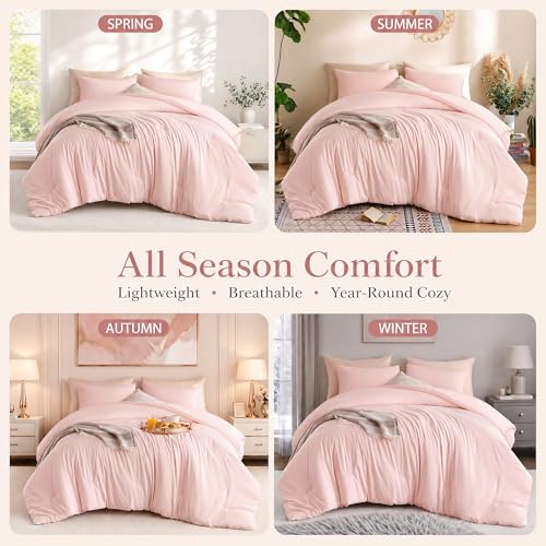 Image of weigelia Pink Comforter Full Size Set - Soft All-Season Bedding with 300GSM Fluffy Microfiber, Includes 2 Matching Pillowcases - Elegant Blush Pink Comforter for Girls, Teens, and Women