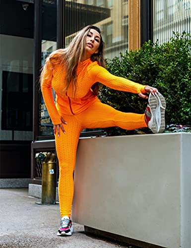 Image of Jogging Suits for Women, Textured 2 Piece Outfit Long Sleeve Full Zip Jacket Skinny Pants Tracksuit Set