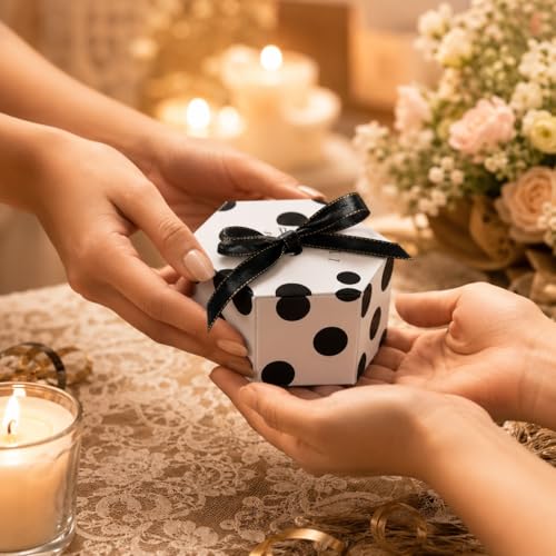 Image of SATYAM KRAFT 50 Pcs Small Hexagon Shape Paper Folding Gift Boxes with Ribbon | Premium Return Gift Boxes for Wedding, Birthday, Engagement, Baby Shower, Chocolate & Dry Fruit Packaging (Black)