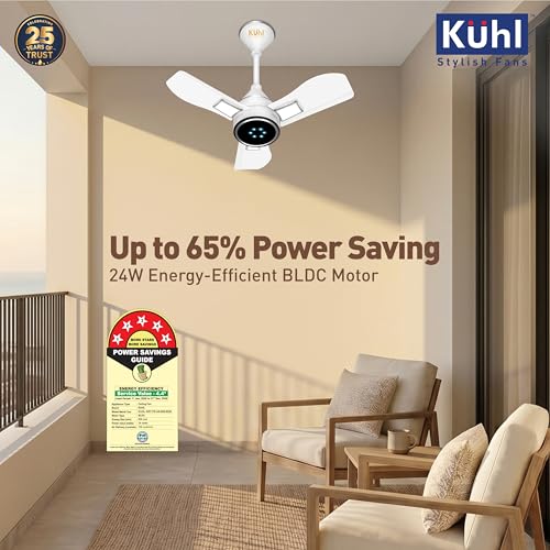 Image of KUHL Arctis A8 600 mm BLDC 65% Power Saving BLDC Ceiling Fan With Remote | BEE 5 Star Rated & ISI Marked | High Air Flow & LED Indicators | 5 Year Warranty on Motor | White