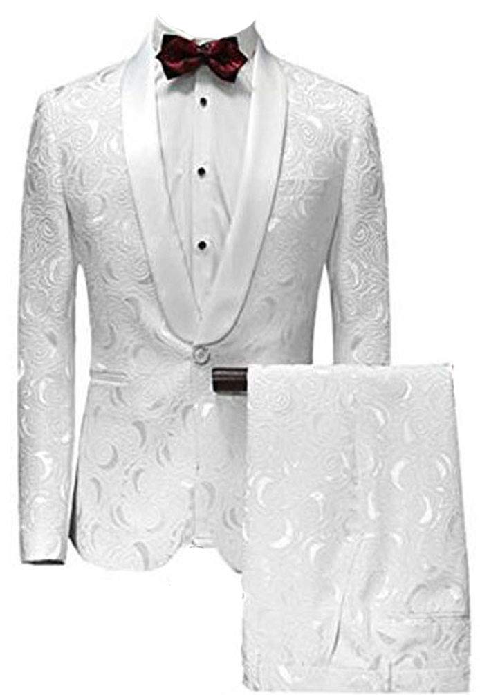 Botong Men's White Shawl Lapel 2 PC Suits Wedding Tuxedos Party Suits 44 Chest / 38 Waist