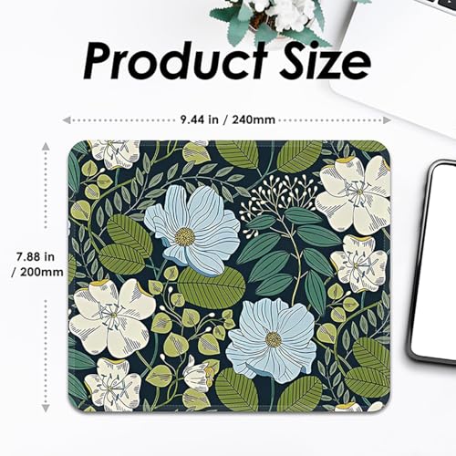Image of FROGIGO Mouse Pad with Stitched Edges - Cute Floral Mousepad for Women, 9.25 x 7.75 inch Washable Square Desk Pad, Non-Slip Rubber Base, Office Home Laptop Accessories - Olive Floral