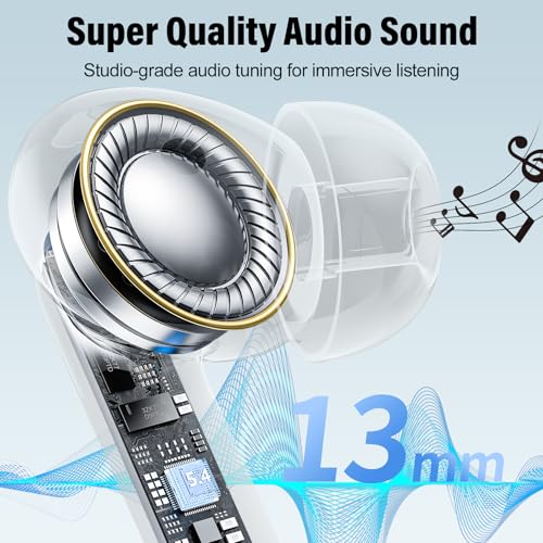Image of Wireless Earbuds, Bluetooth 5.4 Headphones Bass Stereo /Clear Calls, Ivory | Ear Buds with Noise Cancelling Mic LED Display in Ear Earphones Ai Translation Earbuds Real Time with 6 Translation Modes