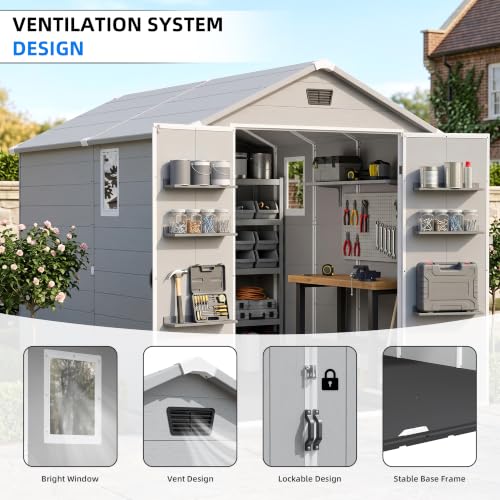 Image of Greesum 6x10FT Plastic Outdoor Storage Shed with Floor, Light Gray