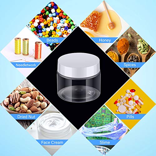 Image of Patelai 4 Pcs Plastic Jars Wide Mouth with Lids,2 Ounce,White | Travel Size for Creams Oils, Clear Round Storage Cosmetics Containers, Leak Proof Screw on Lids for Makeup Beauty DIY