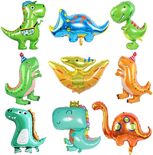 9 Large 3D Dinosaur Balloons(20-35in), Dino Balloons for Birthday Party Decorations - Self-Standing, Cute, and Colorful Aluminium Foil Balloons for Kids and Adults