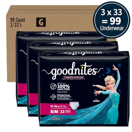 Image of Goodnites Girls' Bedwetting Underwear, Size S /M (43-68 lbs), 99 Ct (3 Packs of 33), Packaging May Vary