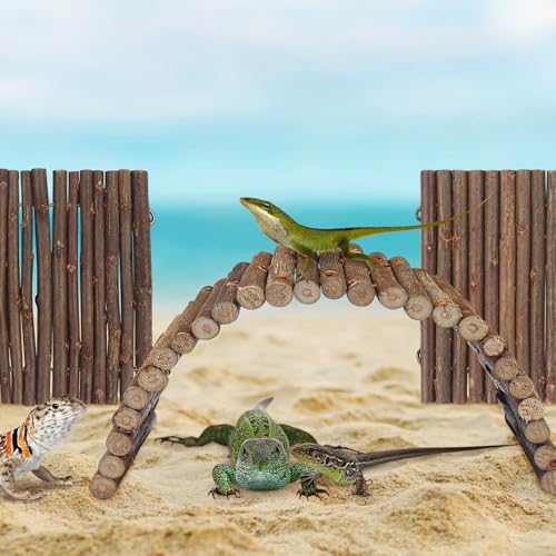 QUOZUO 2PCS Reptile Hideout Hermit Crab Bendable Bridge, Wooden Hermit Crab Hideout Climbing Toys, Reptile Tank Habitat Decor Hiding Hut for Lizards, Mice, Spiders - Image 4