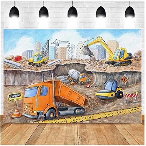 Construction Zone Photography Backdrop Truck Excavator Boy Birthday Party Backdrop Photophone Photo Studio Props Vinyl backdrop 240cm×180cm Cover