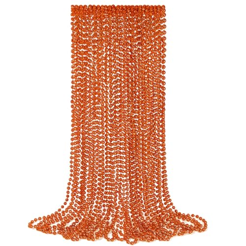 YAXINRUI 12 PCS Orange Bead Necklaces Orange Mardi Gras Beads Halloween Beads Necklaces 33 Inch Beaded Necklaces Costume Necklace for Mardi Gras Christmas Halloween Party Favors