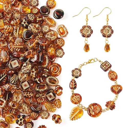 Magibeads 90Pcs Brown Assorted Acrylic Beads Random Flower Heart Leaf Loose Spacer Beads Orange Fall Kandi Beads for DIY Crafts Women Friendship Bracelets Earring Jewelry Making Supplies