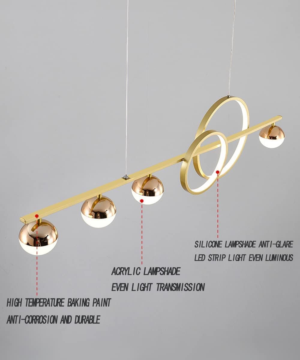Nowoczesna lampa wisząca LED na wyspę kuchenną, złota, z możliwością ściemniania w paski, 32 W, z pilotem zdalnego sterowania, idealna do jadalni, salonu lub biura.