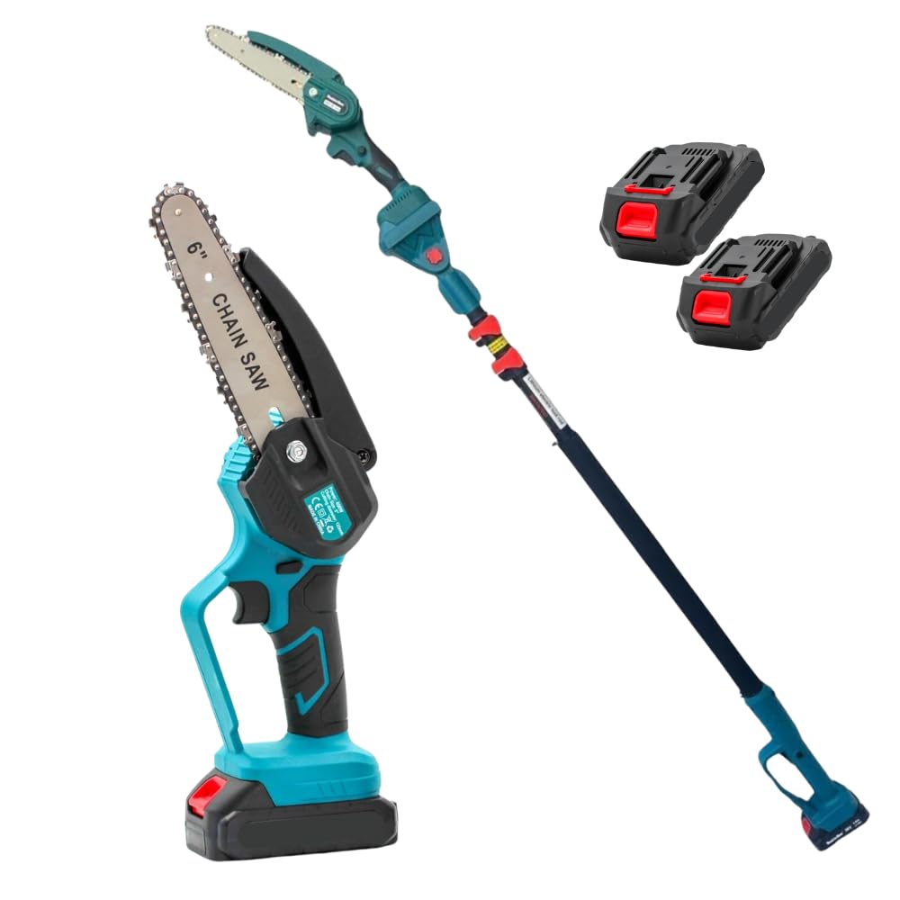 Forbice da Potatura a Batteria, Motosega a Batteria 6 Pollici incluso, + Asta Telescopica 128-248cm, Kit 3 in 1, Cesoie Elettriche per Potatura Giardino Rami Arbusti Vigneto GO LOGISTIC SRL