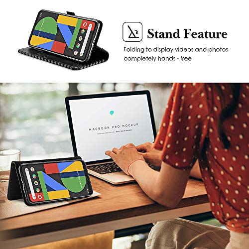 Procase Pixel 4 Wallet Case Genuine Leather For Man, Folding Flip Cover With Card Holders Kickstand Protective For Google Pixel 4 5.7Inch 2019 Release -Black #TOP3
