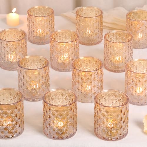 12Pcs Large Votive Candle Holders Gold Tea Light Candle Holders G...