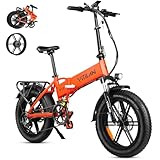 VITILAN V3 Foldable Electric Bike 20 Inch Fat Tire E Bike for Adults, 750W Eletric Bike 28 Mph, Folding Ebike 13AH 624Wh Electric Bicycle, Orange