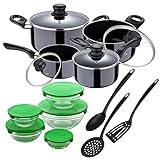 La batería de cocina, fabricada en aluminio prensado, de 8 piezas, se compone de: 1PC cacerola con tapa ø16x7.8CM 1.41L / 1PC cacerola con tapa ø18x8.5CM 2.12L / 1PC cacerola con tapa ø20x10CM 2.83L / 1PC cacerola con tapa ø24x11CM 4.73L