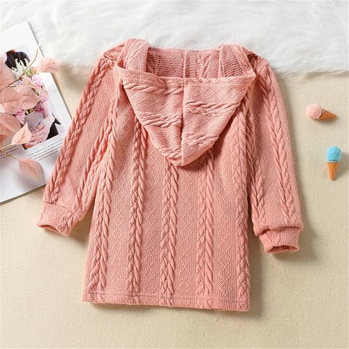 Girls Solid Knit Open Front Cardigan Sweater Hooded Coat Kids Winter Long Dress Long Sleeve Coat Jacket with Pockets3