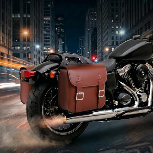 Japard Leather Motorcycle Saddlebags, Retro Bicycle Rack Bag, 2 Pcs Pannier Rear Rack Bike Bags...