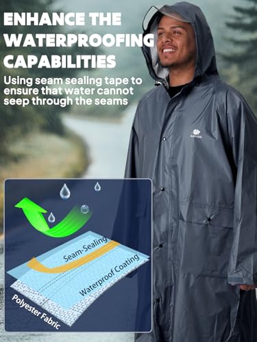 Image of ANYOO Waterproof Rain Jacket for Men Women Lightweight Long Sleeve Raincoat with Hood Emergency Rain Poncho Adults for Hiking