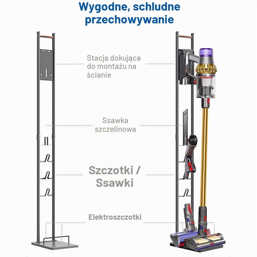 ecooe Uchwyt do odkurzacza, wolnostojący stojak podłogowy, uchwyt do Dyson odkurzacza V15, V12, V11, V10, V8, V7, V6, Outsize, stojak do Dyson akcesoriów, różne