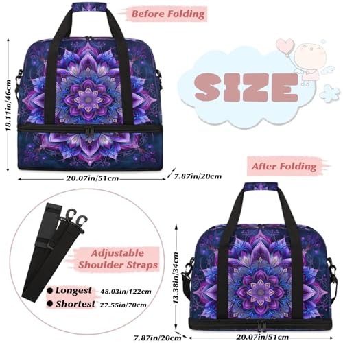 Large Weekender Overnight Bags Travel Duffel Bag for Women Men Purple Ethnic Mandala Gym Bag With Shoe Compartment Foldie Travel Tote Bag Carry On Personal Item Bag for Travel Gym Sports2