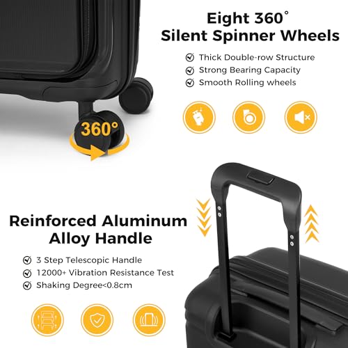 20“ Expandable Carry on Luggage Front Opening, 22x14x9 Airline Approved Hardshell Spinner Carry-on Suitcase with Wheels, TSA Lock, Lightweight Durable Travel Luggage (Black, 20 inch)4