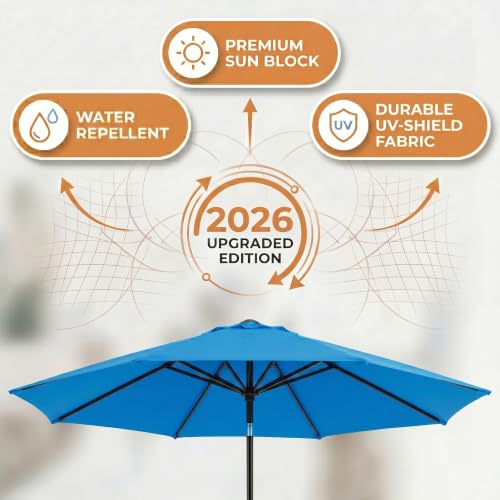 Image of Greesum 9FT Outdoor Patio Umbrella, Table Umbrella for Yard, Market, Heavy-Duty Waterproof Pool Umbrella with 8 Sturdy Ribs, UV Protection for Beach, Deck, Garden, Backyard