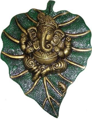 Fashion Bizz Utsav Handicraft Ganesh Leaf Decorative Showpiece – 21 cm (Brass, Green) at Rs. 199